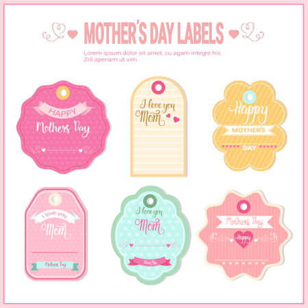 Happy Mother Day, Spring Holiday Greeting Card Sticker Set Flat Vector Illustrationのイラスト素材