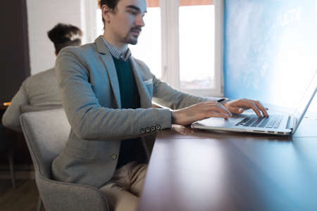Business Man Using Laptop Computer In Coworking Center Businessman Working Brainstorming Modern Officeの写真素材