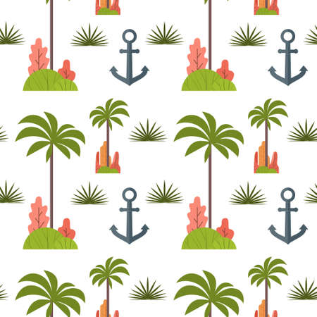 Palm Tree And Anchor Seamless Pattern Vector Illustrationのイラスト素材