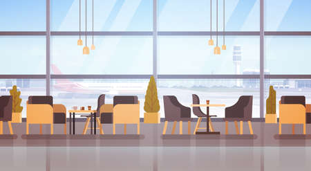 Airport Waiting Hall Departure Terminal Interior Check In Flat Vector Illustration.のイラスト素材