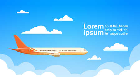 Plane Aircraft Flying Sky Air Transport Flat Vector Illustrationのイラスト素材