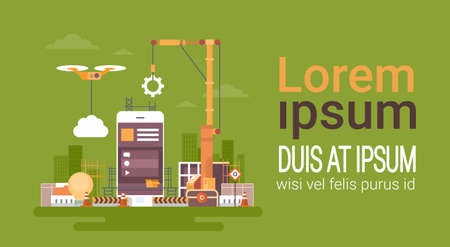 Mobile Application Web Development, Cell Smart Phone App Programming Concept Flat Vector Illustrationのイラスト素材