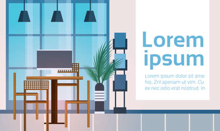 Modern Workplace Cabinet Room Interior Empty No People House Flat Vector Illustrationのイラスト素材