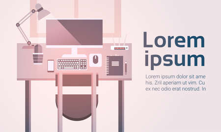 Modern Workplace Cabinet Room Interior Empty No People House Flat Vector Illustrationのイラスト素材