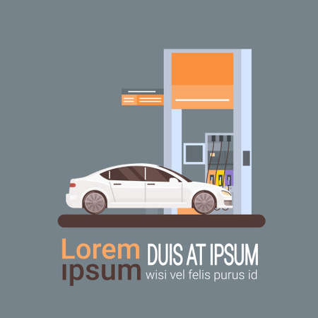 Car Fueling At Gas Petrol Station Flat Vector Illustrationのイラスト素材
