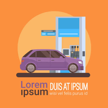 Car Fueling At Gas Petrol Station Flat Vector Illustrationのイラスト素材