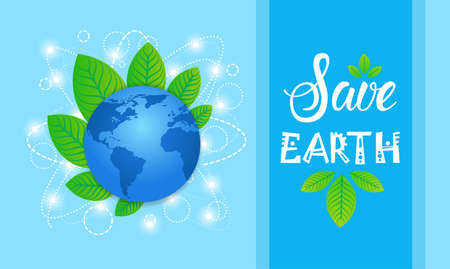 Save Earth World Environment Day Ecology Protection Holiday Greeting Card Flat Vector Illustrationのイラスト素材