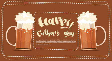 Happy Father Day Family Holiday, Beer Glasses Celebrating Greeting Card Flat Vector Illustrationのイラスト素材