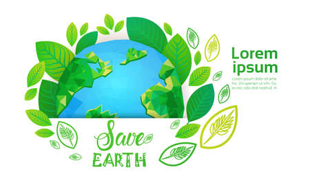 Save Earth World Environment Day Ecology Protection Holiday Greeting Card Flat Vector Illustrationのイラスト素材