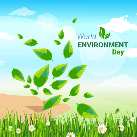 Save World Environment Day Ecology Protection Holiday Greeting Card Flat Vector Illustrationのイラスト素材