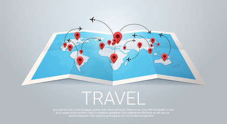 World Map Earth With Pins Travel Concept Vector Illustrationのイラスト素材