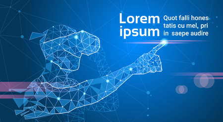 Man Wearing Virtual Reality Digital Glasses Abstract Geometrical Style Vector Illustrationのイラスト素材