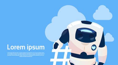 Modern Robot, Futuristic Artificial Intelligence Mechanism Technology Flat Vector Illustrationのイラスト素材