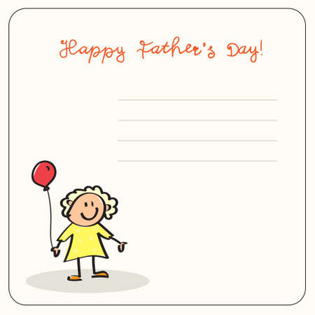 Happy Father's Day Family Holiday, Daughter Hold Air Balloon Greeting Card Flat Vector Illustrationのイラスト素材