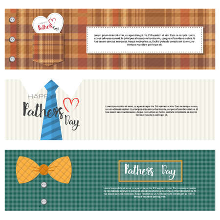 Happy Father Day Family Holiday, Retro Greeting Card With Copy Space Set Flat Vector Illustrationのイラスト素材