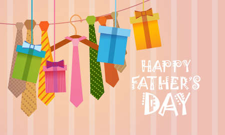 Happy Father Day Family Holiday, Necktie Greeting Card Flat Vector Illustrationのイラスト素材