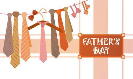 Happy Father's Day Family Holiday, Necktie Greeting Card Flat Vector Illustrationのイラスト素材