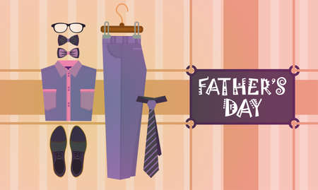 Happy Father Day Family Holiday, Male Clothes Greeting Card Flat Vector Illustrationのイラスト素材