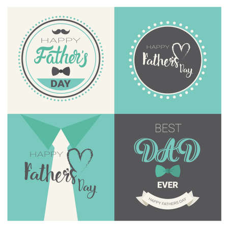 Happy Father Day Family Holiday, Retro Greeting Card Collection Flat Vector Illustrationのイラスト素材