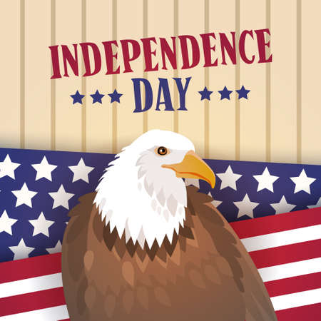Eagle Over United States Flag Independence Day Holiday 4 July Banner Flat Vector Illustrationのイラスト素材