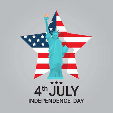 Liberty Statue Over United States Flag Star Independence Day Holiday 4 July Banner Flat Vector Illustrationのイラスト素材