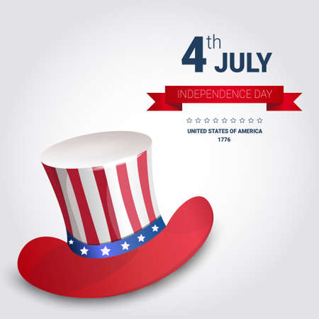 United States Flag Colored Hat Independence Day Holiday 4 July Banner Flat Vector Illustrationのイラスト素材
