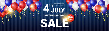 Shopping Sale To United States Independence Day Holiday 4 July Discount Banner Flat Vector Illustrationのイラスト素材
