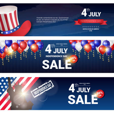 Shopping Sale To United States Independence Day Holiday 4 July Discount Banner Set Flat Vector Illustrationのイラスト素材