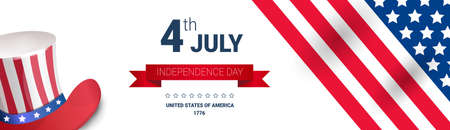 United States Flag Colored Hat Independence Day Holiday 4 July Banner Flat Vector Illustrationのイラスト素材