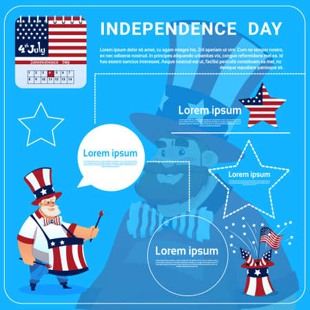 Man Wear United States Flag Colored Flag Independence Day Holiday 4 July Banner Greeting Card Flat Vector Illustrationのイラスト素材