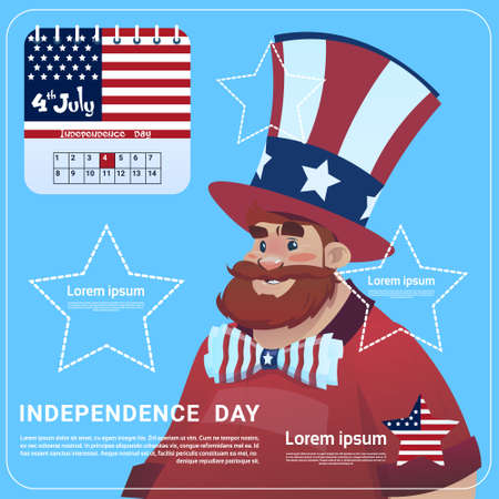 Man Wear United States Flag Colored Flag Independence Day Holiday 4 July Banner Greeting Card Flat Vector Illustrationのイラスト素材