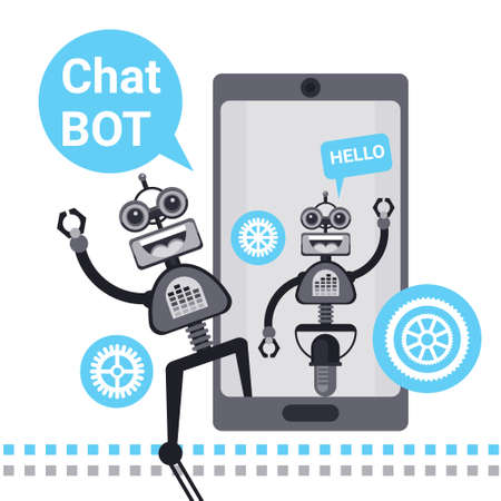 Free Chat Bot, Robot Virtual Assistance Element Of Website Or Mobile Applications, Artificial Intelligence Concept Vector Illustrationのイラスト素材