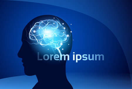 Brain Neurons Activity Medicine Thinking Intelligence Concept Banner With Copy Space Flat Vector Illustrationのイラスト素材