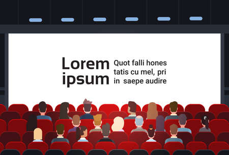People Sit Cinema Hall Back Rear View Looking Ar Screen With Copy Space Flat Vector Illustrationのイラスト素材