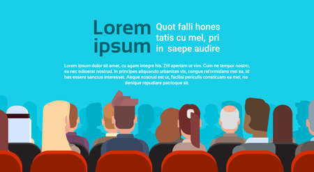 Mix Race Business People Group Sitting In Raw at Conference Meeting Training Courses Back Rear View Flat Vector Illustrationのイラスト素材