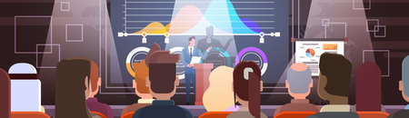 Business People Group at Conference Meeting Training Courses Flip Chart with Graph Flat Vector Illustrationのイラスト素材