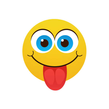 Yellow Smiling Cartoon Face Positive People Emotion Show Tongue Icon Flat Vector Illustrationのイラスト素材