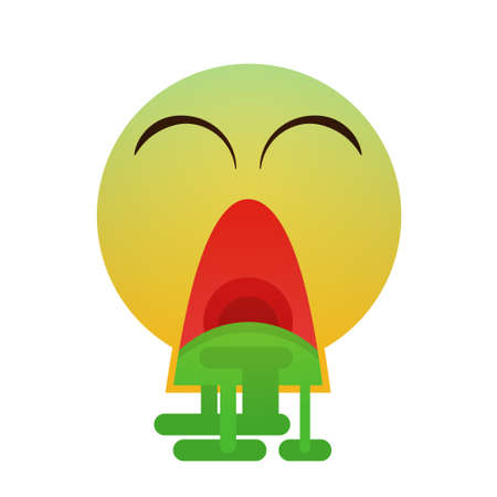 Green Cartoon Face Sick Feeling Bad People Emotion Icon Flat Vector Illustrationのイラスト素材