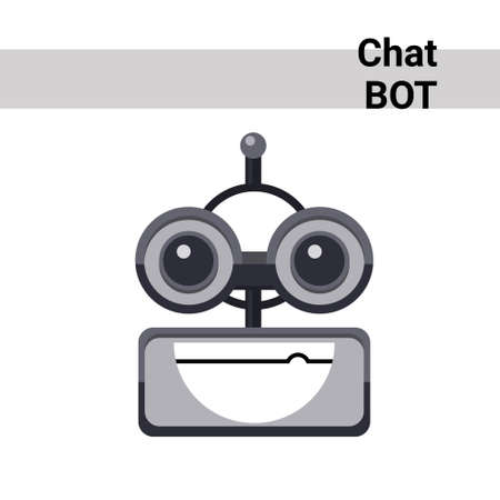 Cartoon Robot Face Smiling Cute Emotion Open Mouth Chat Bot Icon Flat Vector Illustrationのイラスト素材