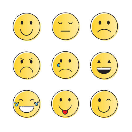 Yellow Smiling Cartoon Face Positive People Emotion Icon Set Vector Illustrationのイラスト素材