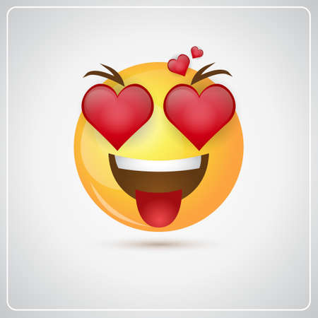 Yellow Smiling Cartoon Face Positive People Emotion Icon Flat Vector Illustrationのイラスト素材