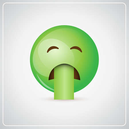 Green Cartoon Face Sick Feeling Bad People Emotion Icon Flat Vector Illustrationのイラスト素材
