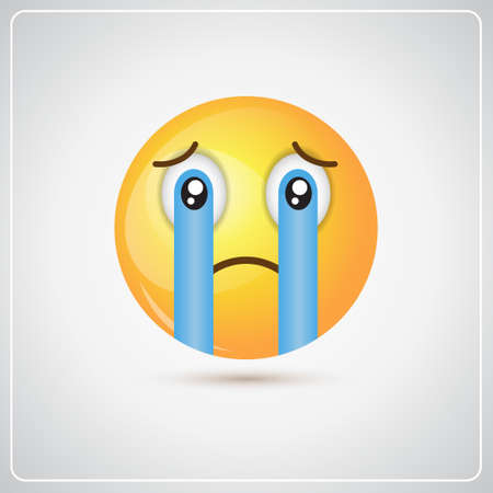 Yellow Cartoon Face Cry Tears People Emotion Icon Flat Vector Illustrationのイラスト素材