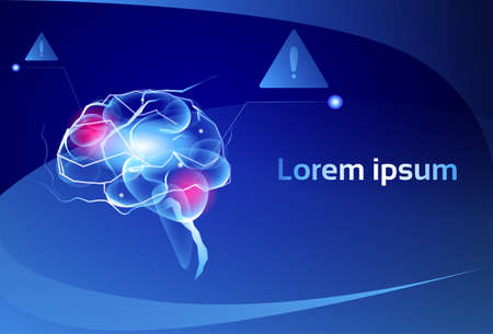 Brain Neurons Activity, Medicine Thinking Intelligence Concept Banner With Copy Space Flat Vector Illustrationのイラスト素材