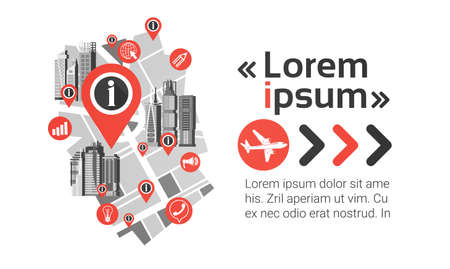 Gps Pin Map Over City View Cityscape Background Navigation Skyline with Copy Space Infographic Flat...