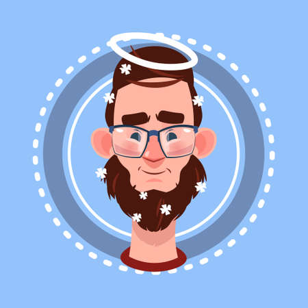 Profile Icon Male Emotion Avatar Positive Angel, Man Cartoon Portrait Happy Smiling Face Flat Vector Illustrationのイラスト素材