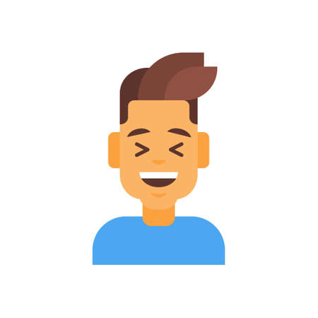 Profile Icon Male Emotion Avatar, Man Cartoon Portrait Happy Smiling Face Laugh Vector Illustrationのイラスト素材