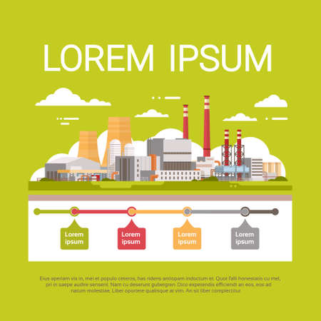 Nature Pollution Plant Pipe Dirty Waste Air And Water Polluted Environment Infographic Banner Flat Vector Illustrationのイラスト素材