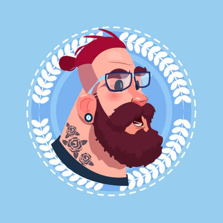 Profile Icon Male Emotion Avatar, Hipster Man Cartoon Portrait Shocked Face Flat Vector Illustrationのイラスト素材