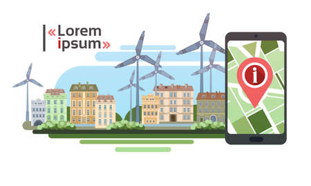 City Navigation Concept Cell Smart Phone With Gps Map Over Houses Buildings View Flat Vector Illustrationのイラスト素材